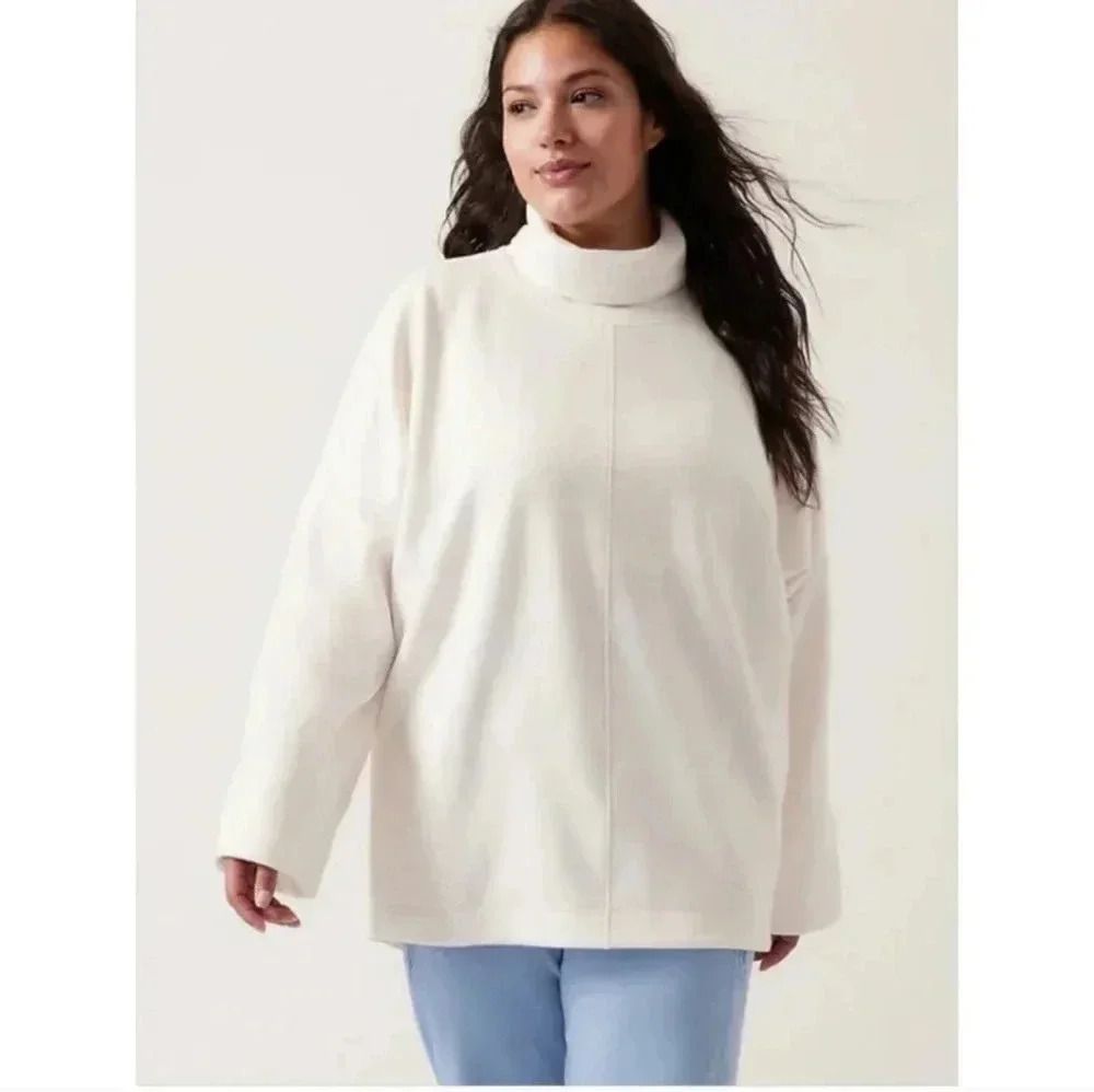 Athleta Very Soft Cozy Karma Funnel Neck Kangaroo Pockets White Sweatshirt(XL)